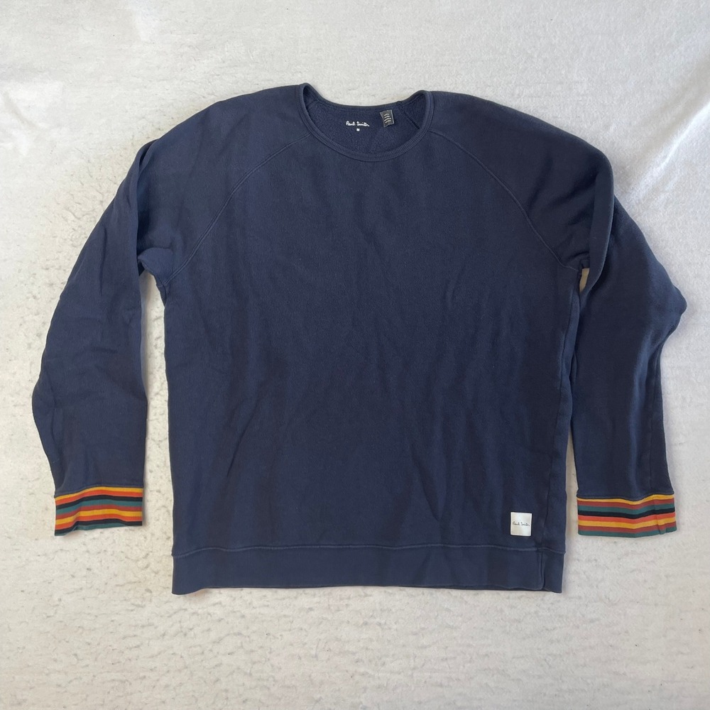 Paul Smith Sweatshirt Mens Size M Navy Rainbow Stripe Cuff Raglan
